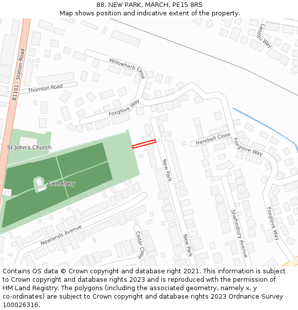88, NEW PARK, MARCH, PE15 8RS: Location map and indicative extent of plot