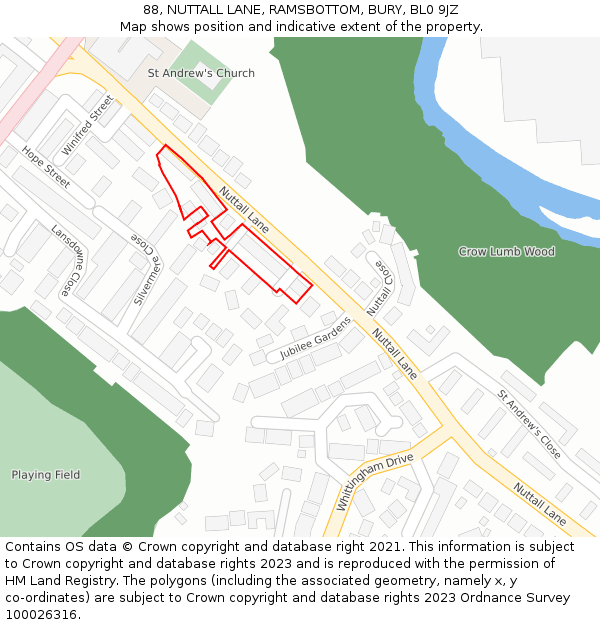 88, NUTTALL LANE, RAMSBOTTOM, BURY, BL0 9JZ: Location map and indicative extent of plot