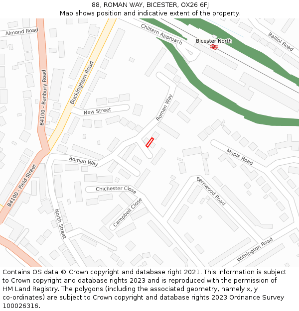 88, ROMAN WAY, BICESTER, OX26 6FJ: Location map and indicative extent of plot