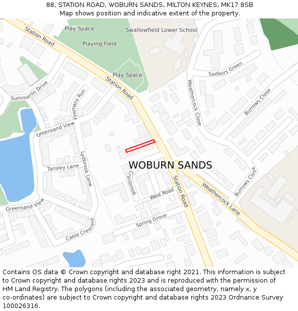 88, STATION ROAD, WOBURN SANDS, MILTON KEYNES, MK17 8SB: Location map and indicative extent of plot