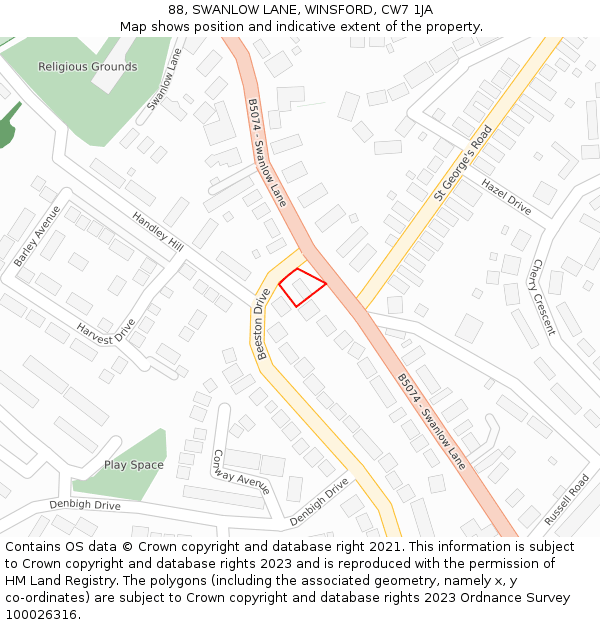 88, SWANLOW LANE, WINSFORD, CW7 1JA: Location map and indicative extent of plot