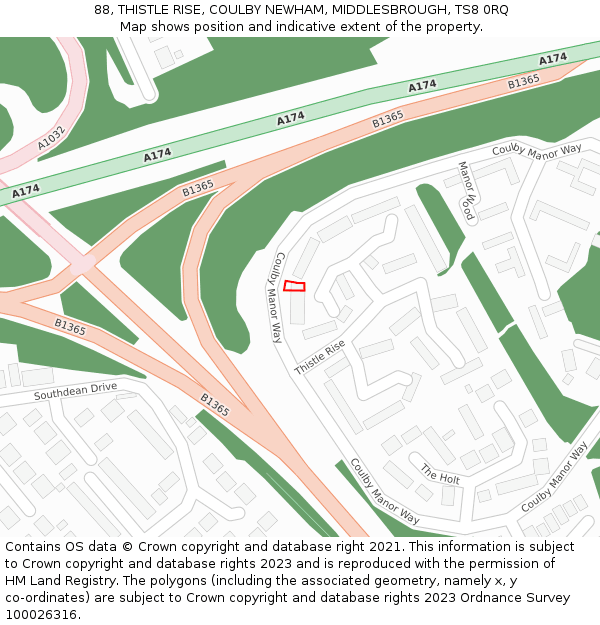 88, THISTLE RISE, COULBY NEWHAM, MIDDLESBROUGH, TS8 0RQ: Location map and indicative extent of plot