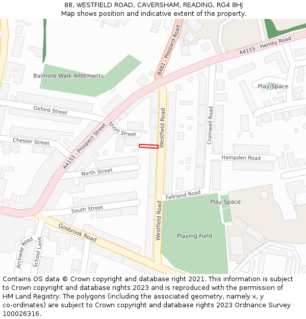 88, WESTFIELD ROAD, CAVERSHAM, READING, RG4 8HJ: Location map and indicative extent of plot