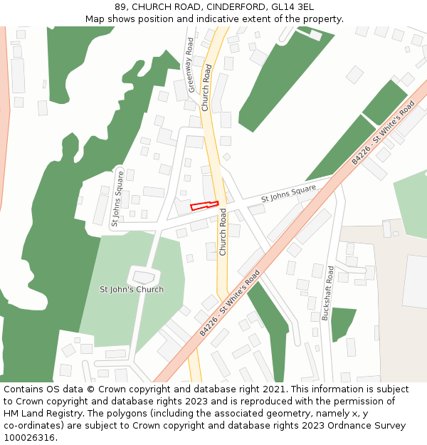 89, CHURCH ROAD, CINDERFORD, GL14 3EL: Location map and indicative extent of plot