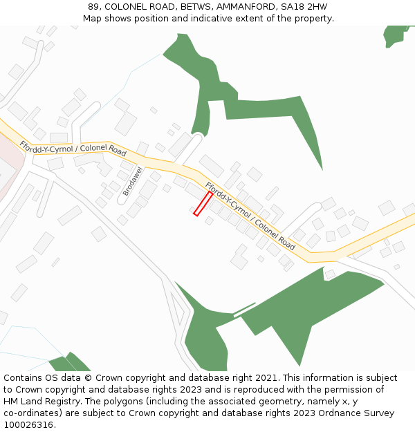 89, COLONEL ROAD, BETWS, AMMANFORD, SA18 2HW: Location map and indicative extent of plot