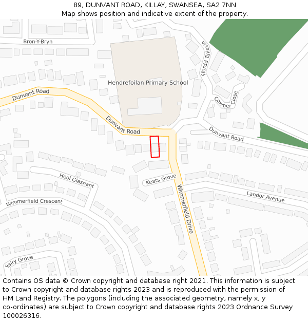 89, DUNVANT ROAD, KILLAY, SWANSEA, SA2 7NN: Location map and indicative extent of plot