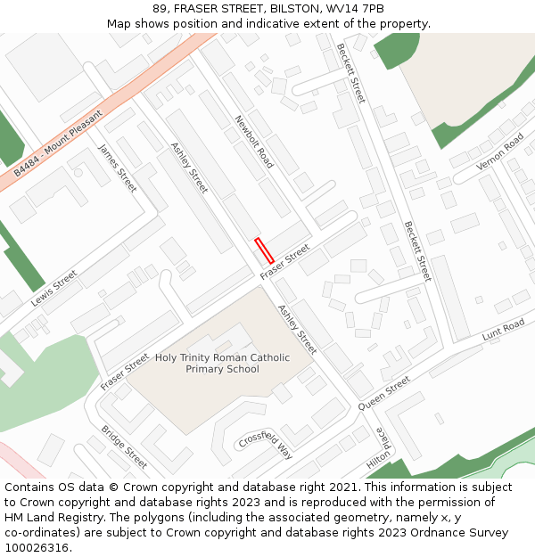 89, FRASER STREET, BILSTON, WV14 7PB: Location map and indicative extent of plot
