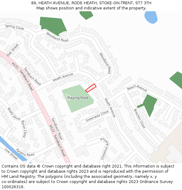 89, HEATH AVENUE, RODE HEATH, STOKE-ON-TRENT, ST7 3TH: Location map and indicative extent of plot