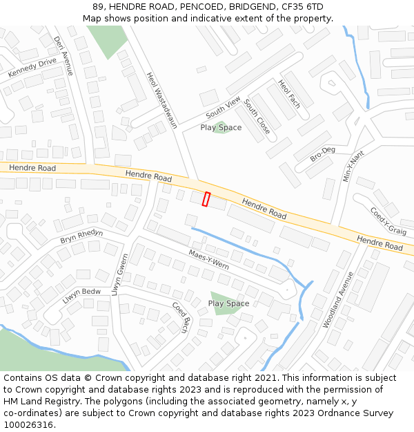 89, HENDRE ROAD, PENCOED, BRIDGEND, CF35 6TD: Location map and indicative extent of plot