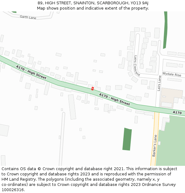89, HIGH STREET, SNAINTON, SCARBOROUGH, YO13 9AJ: Location map and indicative extent of plot
