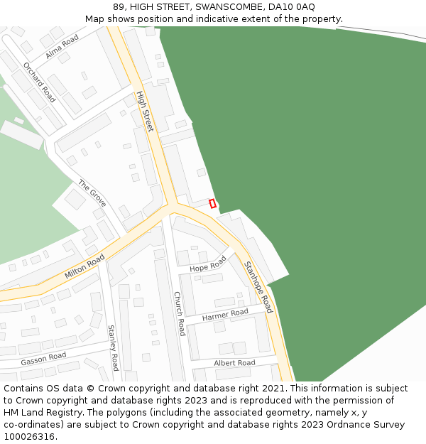 89, HIGH STREET, SWANSCOMBE, DA10 0AQ: Location map and indicative extent of plot