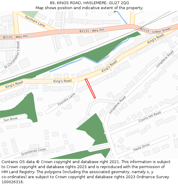89, KINGS ROAD, HASLEMERE, GU27 2QG: Location map and indicative extent of plot