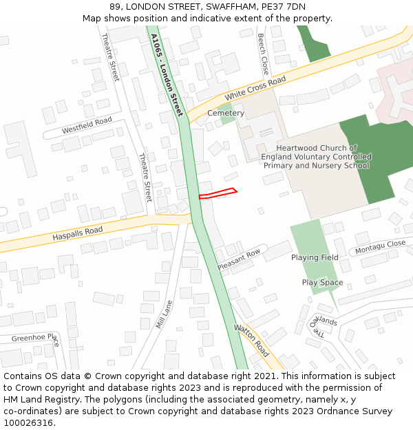89, LONDON STREET, SWAFFHAM, PE37 7DN: Location map and indicative extent of plot