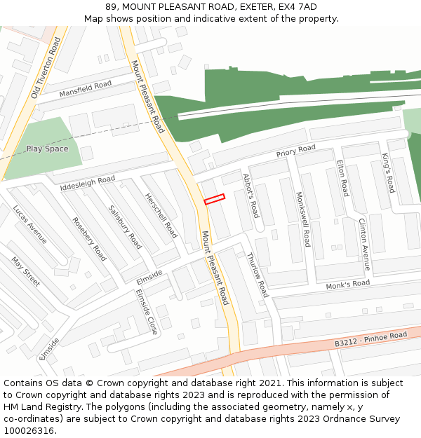 89, MOUNT PLEASANT ROAD, EXETER, EX4 7AD: Location map and indicative extent of plot