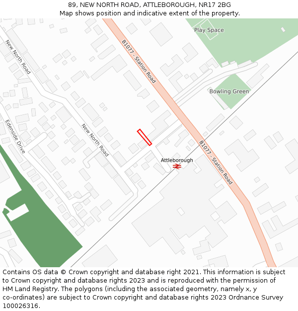 89, NEW NORTH ROAD, ATTLEBOROUGH, NR17 2BG: Location map and indicative extent of plot