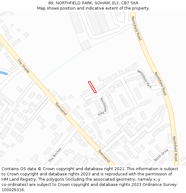 89, NORTHFIELD PARK, SOHAM, ELY, CB7 5XA: Location map and indicative extent of plot