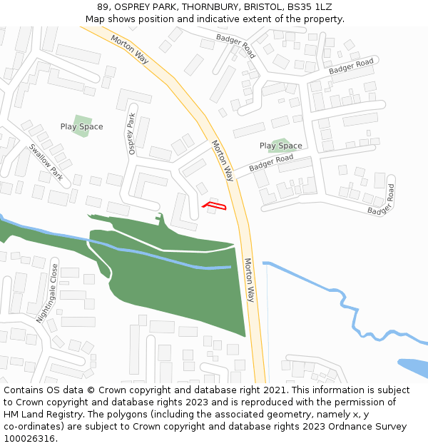 89, OSPREY PARK, THORNBURY, BRISTOL, BS35 1LZ: Location map and indicative extent of plot