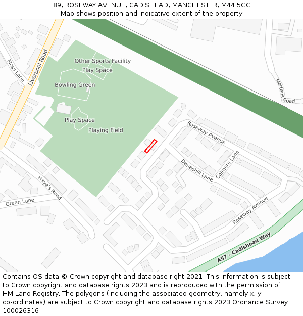 89, ROSEWAY AVENUE, CADISHEAD, MANCHESTER, M44 5GG: Location map and indicative extent of plot