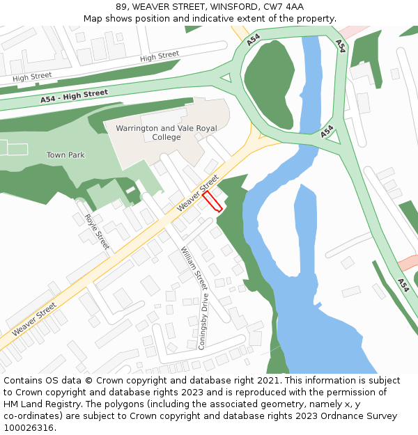 89, WEAVER STREET, WINSFORD, CW7 4AA: Location map and indicative extent of plot