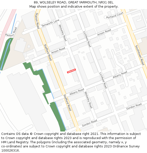 89, WOLSELEY ROAD, GREAT YARMOUTH, NR31 0EL: Location map and indicative extent of plot