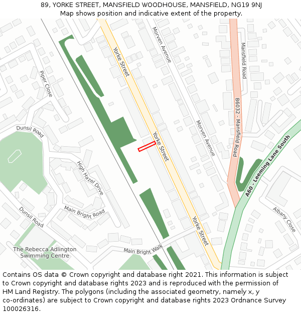 89, YORKE STREET, MANSFIELD WOODHOUSE, MANSFIELD, NG19 9NJ: Location map and indicative extent of plot