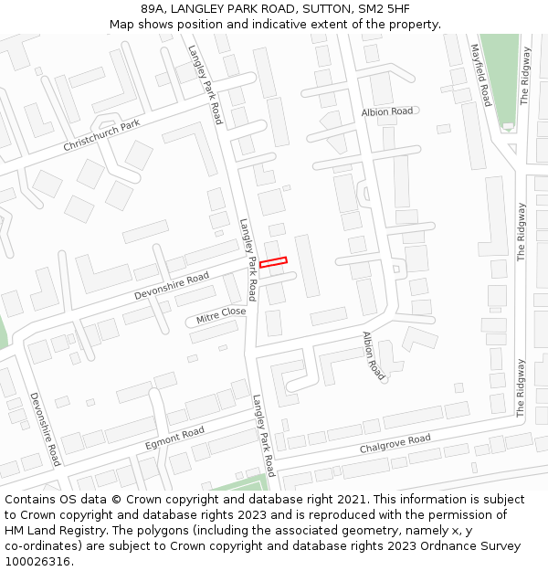 89A, LANGLEY PARK ROAD, SUTTON, SM2 5HF: Location map and indicative extent of plot