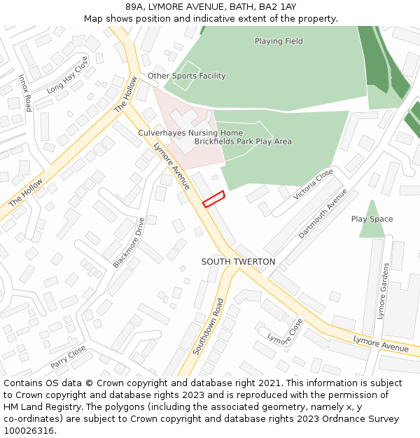 89A, LYMORE AVENUE, BATH, BA2 1AY: Location map and indicative extent of plot