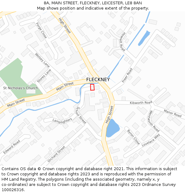 8A, MAIN STREET, FLECKNEY, LEICESTER, LE8 8AN: Location map and indicative extent of plot