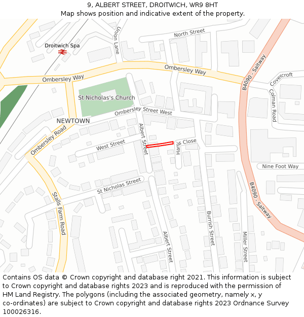 9, ALBERT STREET, DROITWICH, WR9 8HT: Location map and indicative extent of plot