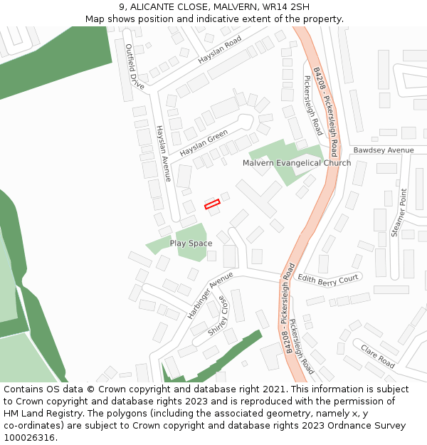 9, ALICANTE CLOSE, MALVERN, WR14 2SH: Location map and indicative extent of plot