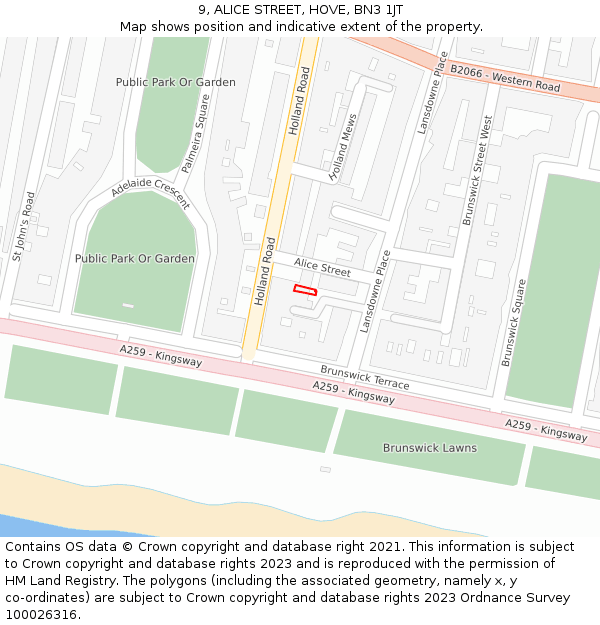 9, ALICE STREET, HOVE, BN3 1JT: Location map and indicative extent of plot