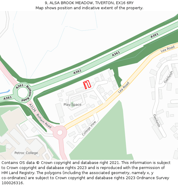 9, ALSA BROOK MEADOW, TIVERTON, EX16 6RY: Location map and indicative extent of plot