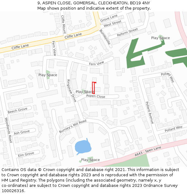 9, ASPEN CLOSE, GOMERSAL, CLECKHEATON, BD19 4NY: Location map and indicative extent of plot