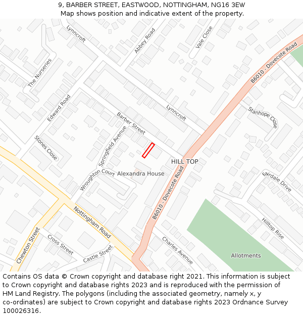 9, BARBER STREET, EASTWOOD, NOTTINGHAM, NG16 3EW: Location map and indicative extent of plot