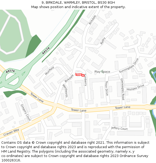 9, BIRKDALE, WARMLEY, BRISTOL, BS30 8GH: Location map and indicative extent of plot
