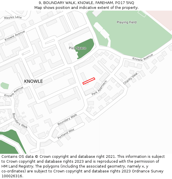 9, BOUNDARY WALK, KNOWLE, FAREHAM, PO17 5NQ: Location map and indicative extent of plot