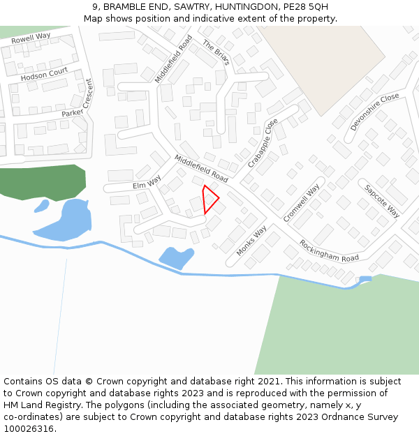 9, BRAMBLE END, SAWTRY, HUNTINGDON, PE28 5QH: Location map and indicative extent of plot