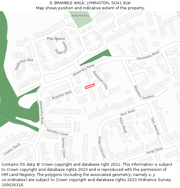 9, BRAMBLE WALK, LYMINGTON, SO41 9LW: Location map and indicative extent of plot