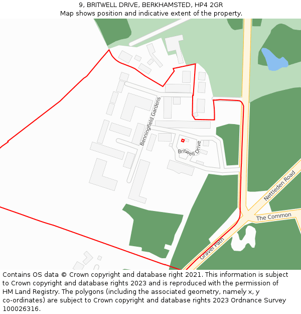 9, BRITWELL DRIVE, BERKHAMSTED, HP4 2GR: Location map and indicative extent of plot