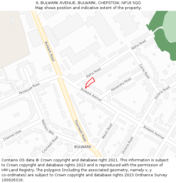 9, BULWARK AVENUE, BULWARK, CHEPSTOW, NP16 5QG: Location map and indicative extent of plot