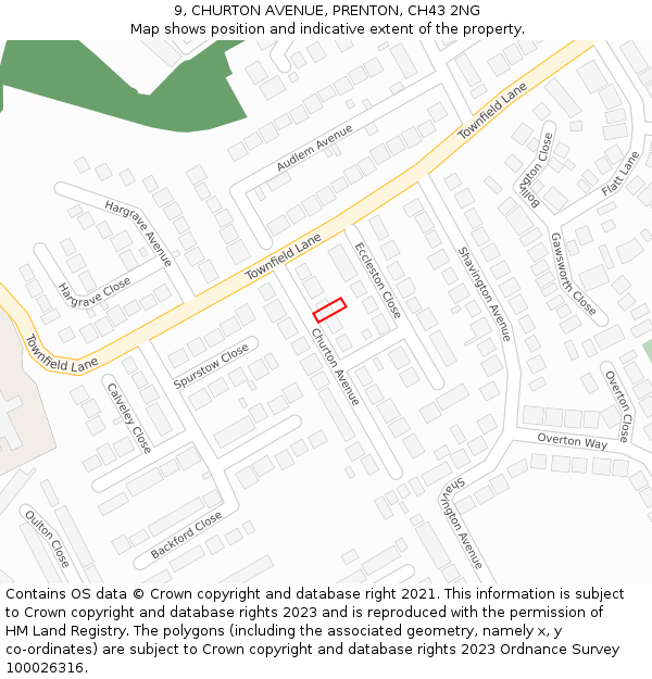 9, CHURTON AVENUE, PRENTON, CH43 2NG: Location map and indicative extent of plot