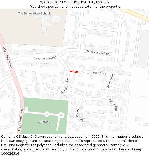 9, COLLEGE CLOSE, HORNCASTLE, LN9 6BY: Location map and indicative extent of plot