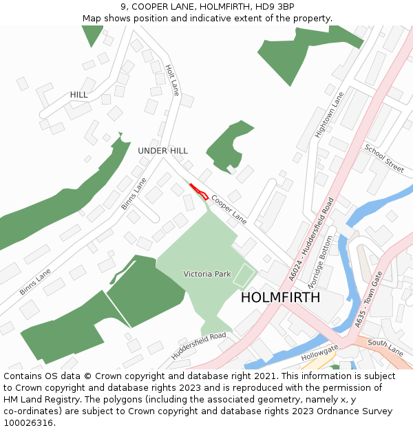 9, COOPER LANE, HOLMFIRTH, HD9 3BP: Location map and indicative extent of plot