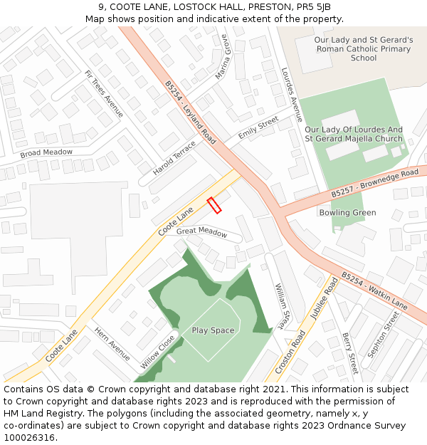 9, COOTE LANE, LOSTOCK HALL, PRESTON, PR5 5JB: Location map and indicative extent of plot