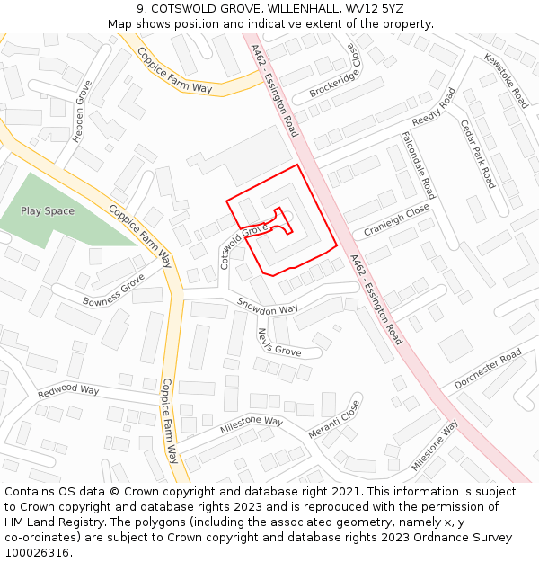 9, COTSWOLD GROVE, WILLENHALL, WV12 5YZ: Location map and indicative extent of plot