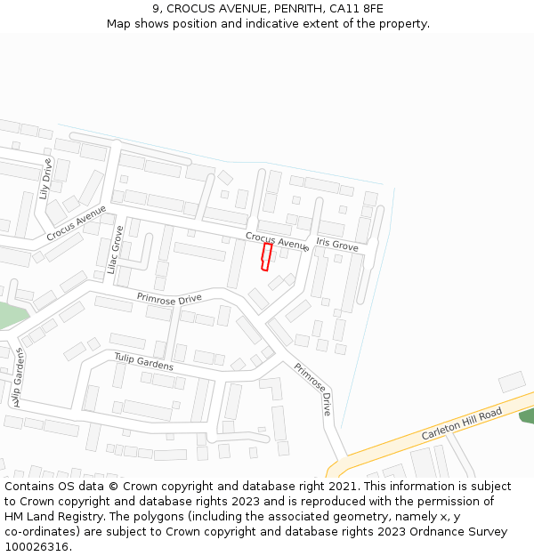 9, CROCUS AVENUE, PENRITH, CA11 8FE: Location map and indicative extent of plot