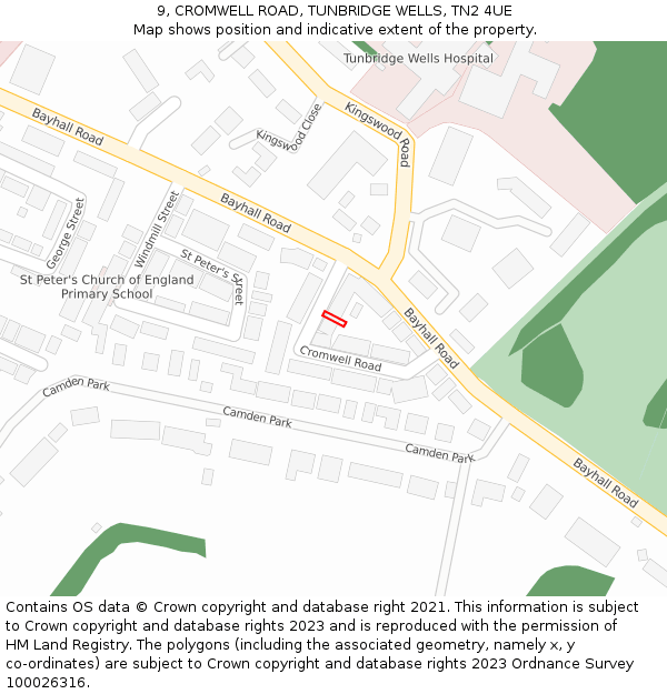 9, CROMWELL ROAD, TUNBRIDGE WELLS, TN2 4UE: Location map and indicative extent of plot