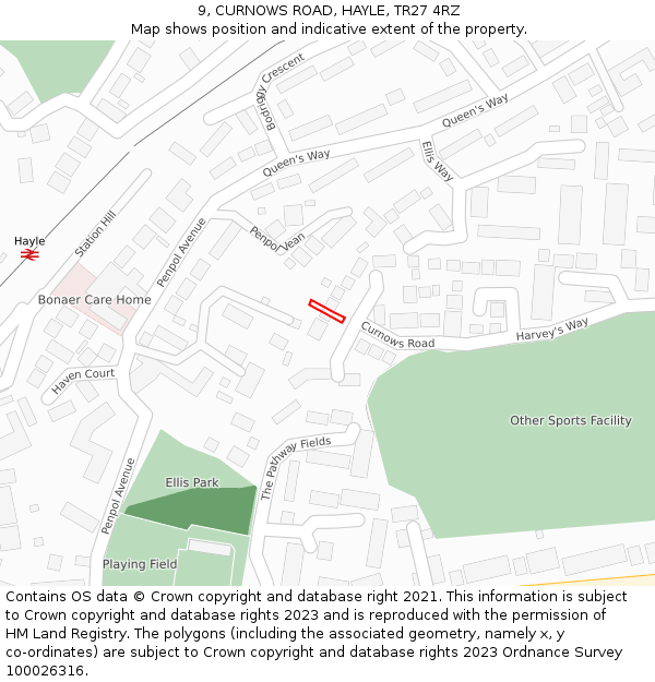 9, CURNOWS ROAD, HAYLE, TR27 4RZ: Location map and indicative extent of plot