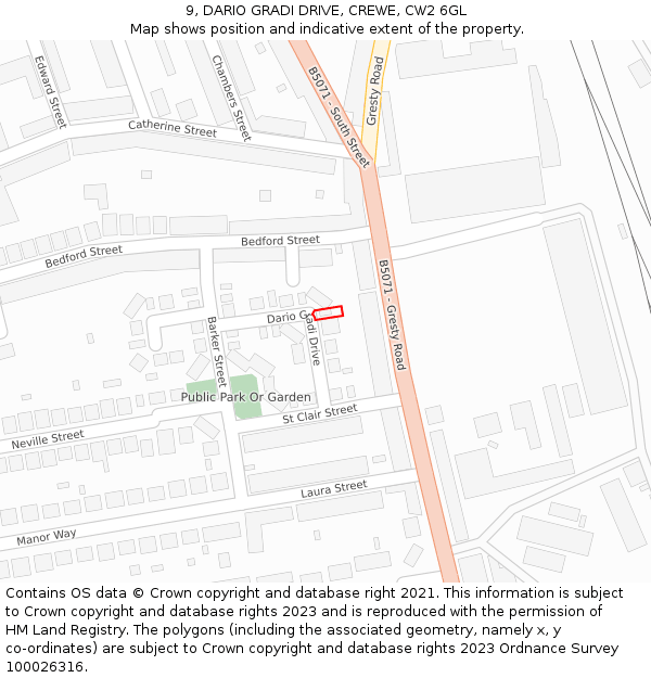 9, DARIO GRADI DRIVE, CREWE, CW2 6GL: Location map and indicative extent of plot