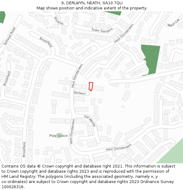 9, DERLWYN, NEATH, SA10 7QU: Location map and indicative extent of plot